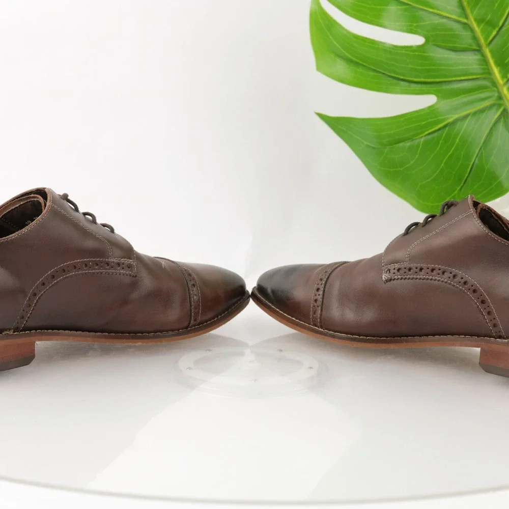 Florsheim Mens Castellano Oxford Size 10 WIDE 3E Brown Leather Derby Dress Shoes